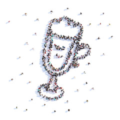 A lot of people form coffee, icon . 3d rendering.
