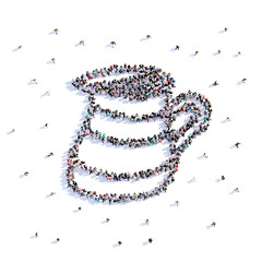 A lot of people form coffee, icon . 3d rendering.