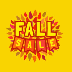 Sale icon. Autumn sales concept. Autumnal leaf color flyer. Fall season special offer, fair welcome invitation background. Design seasonal discount promotion event banner. Vector vintage illustration