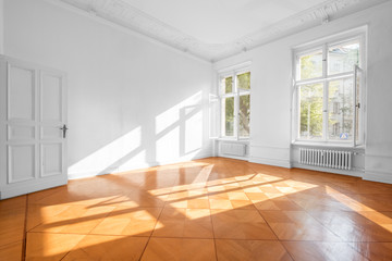 empty room in beautiful flat with wooden  floor - real estate interior