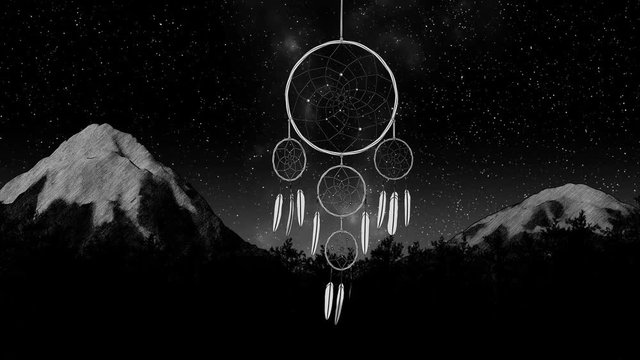 dreamcatcher on a night sky timelapse forest and mountain background 3d illustration render looped animation