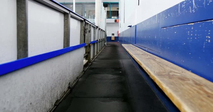 Seats at corridor in ice hockey rink 4k