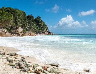 Fototapeta na wymiar Anse Patates tropical beach on La Digue, Seychelles