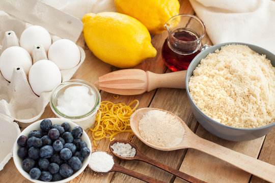 Ingredients for lemon bread with blueberries