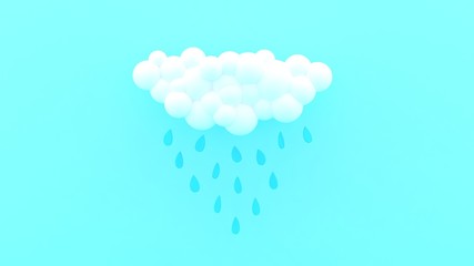 Rain coloud 3d. Pastel blue. Weather background. Autumn. Fall weather theme textures. 3d shapes. Render. Trendy modern backdrop.