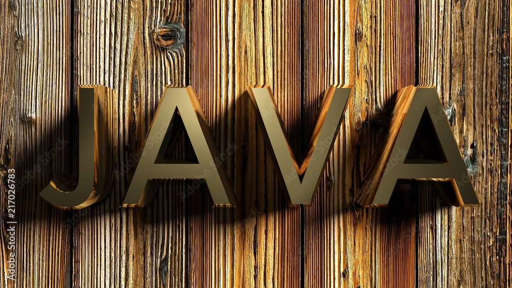 Poster java brass write on wooden background - 3d rendering