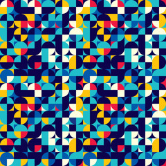 Abstract seamless pattern of circles and squares. Simple geometric shapes. Bright colors.