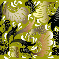 Leafy Baroque vector seamless pattern. 