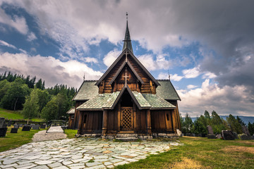 Fototapeta na wymiar Hedalen - July 28, 2018: The Wonderful Hedalen Stave Church, Norway