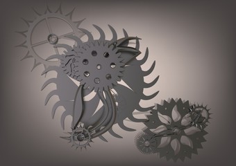Silver gears on a gray