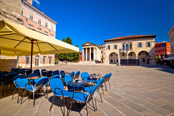 Forum square and Temple of Augustus in Pula view