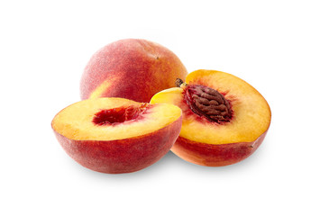Peach with peach halves on white
