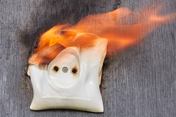 Faulty wiring, flame in room, ignition of power supply socket.