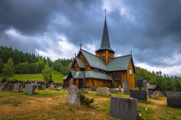 Fototapeta na wymiar Hedalen - July 28, 2018: The Wonderful Hedalen Stave Church, Norway