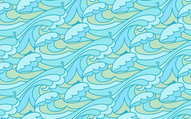 Fototapeta na wymiar Waves pattern. Wavy vector seamless blue tides background. 