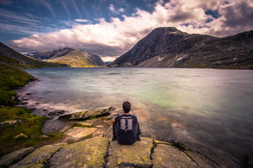 Fototapeta premium Jotunheimen National Park - July 30, 2018: Wild landscape of Jotunheimen National Park, Norway