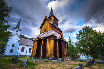 Fototapeta na wymiar Torpo Stave Church - July 30, 2018: The Torpo Stave Church in Norway