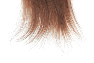 Tips of brown hair on white background