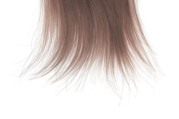 Tips of brown hair on white background