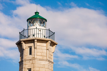 Lighthouse near Gythio against blue sky