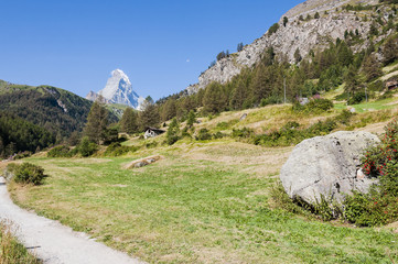 Zermatt, Furi, Zmutt, Alpen, Wallis, Wanderweg, Zmuttbach, Bergwiesen, Matterhorn, Walliser Berge, Sommersport, Sommer, Schweiz