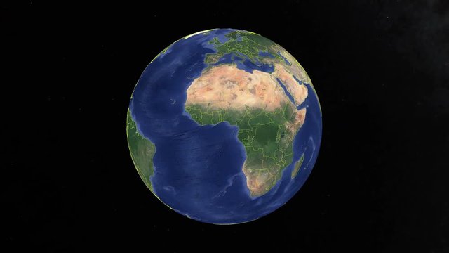 Uganda with flag. 3d earth in space - zoom in Uganda outer, created using ultra high res NASA