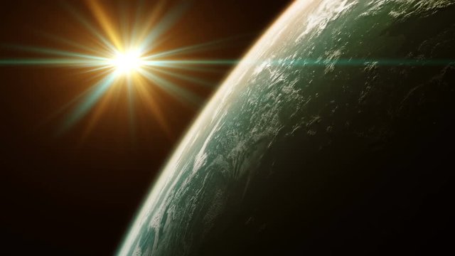 Beautiful View Of Planet From Space. 4K. Realistic 3d Animation. Seamless Looped. UHD. 3840x2160.