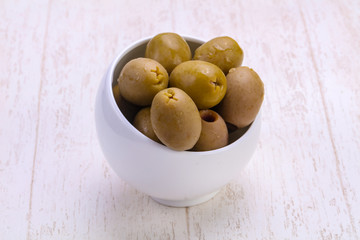Pickled olives in the bowl