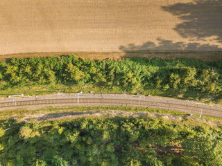 Aerial vire of empty railroad track in Switzerland, Europe
