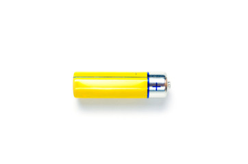 Finger battery on white background. Isolate close-up.
