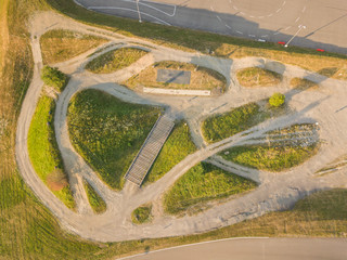 Aerial view of pump track traffic lanes in Switzerland
