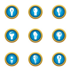 Incandescent lamp icons set. Flat set of 9 incandescent lamp vector icons for web isolated on white background