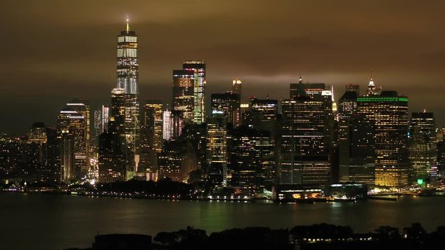 Aerial far shot Manhattan New York City USA 4k