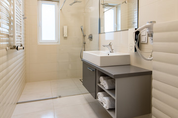 Fototapeta na wymiar The luxury bathroom interior design and marble wall