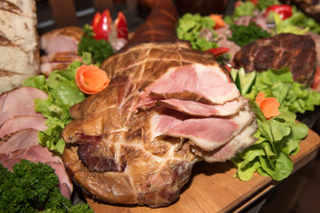 full table of traditional homemade sausage