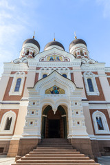 Alexander Nevsky Cathedral on Toompea Hill at the Old Town in Tallinn, Estonia, viewed from the front on a sunny day in the summer.