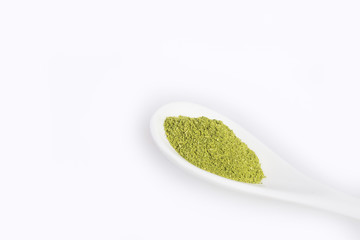 Stevia leaf powder - Stevia rebaudiana. White background