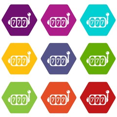 Slot machine icons 9 set coloful isolated on white for web
