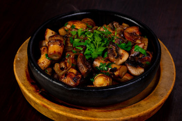 Roasted mushrooms in the pan