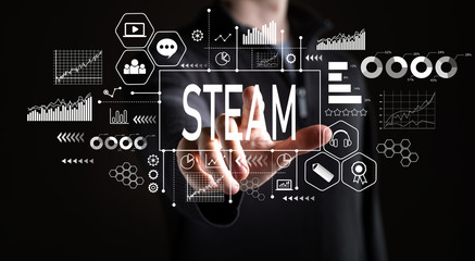 STEAM with businessman on a black background 