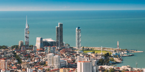 Batumi, Adjara, Georgia. Top View Of Urban Cityscape At Sunny Summer