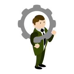 Businessman holding a gear piece