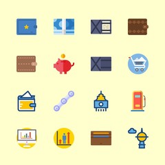 16 economy icons vector set. statistics, profits, skyscraper and gas station