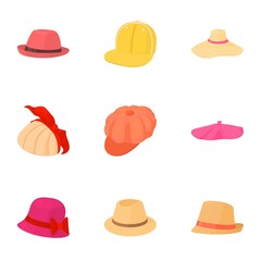 Headpiece icons set. Cartoon set of 9 headpiece vector icons for web isolated on white background