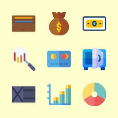 finance vector icons set. money, safebox, bar chart and wallet in this set