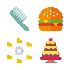 food vector icons set. hamburger, comb, wedding cake and settings in this set