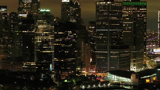 Aerial stock footage night New York City 4k 24p