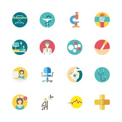 hospital vector icons set. nurse, surgeon, waiting room and band aid in this set