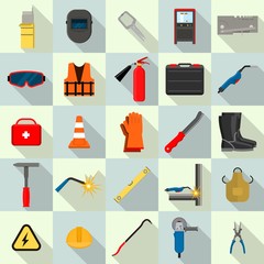 Welder equipment tools icons set. Flat illustration of 25 welder equipment tools vector icons for web