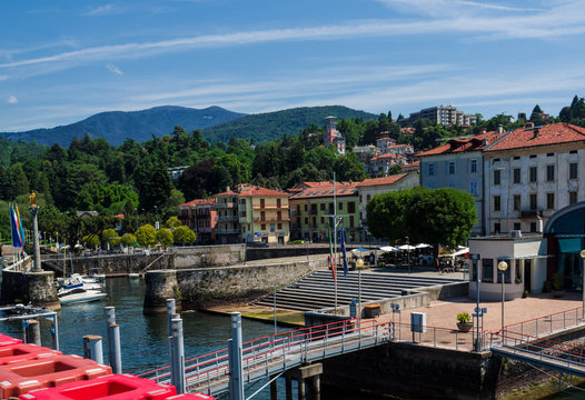 luino, Italy: passengers are about to get off the boat